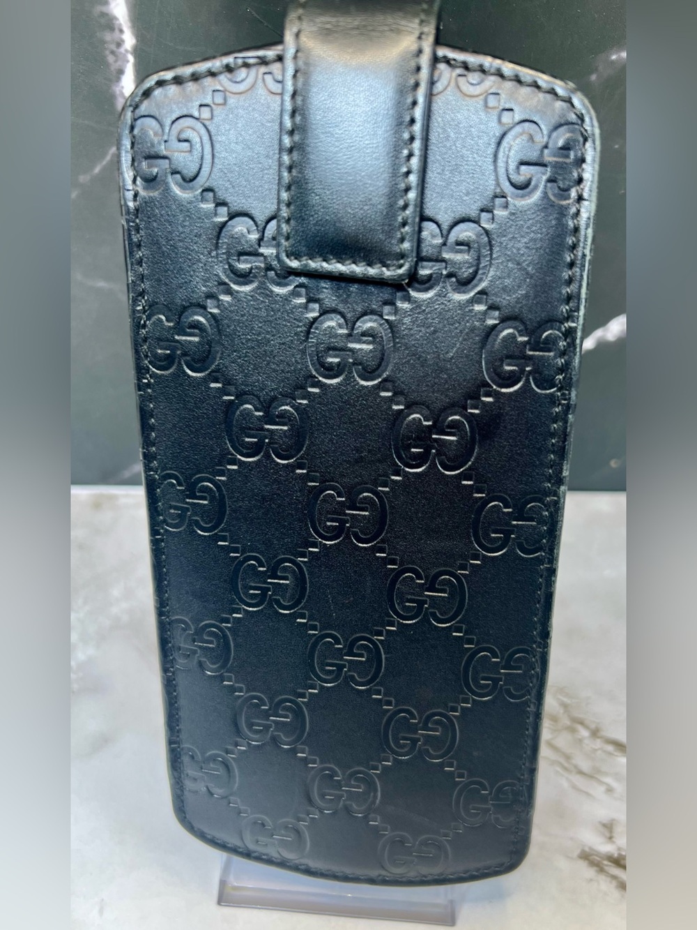 Gucci Vintage Black Guccissima Embossed GG Belt Loop Phone Case. GUC - Picture 2 of 11